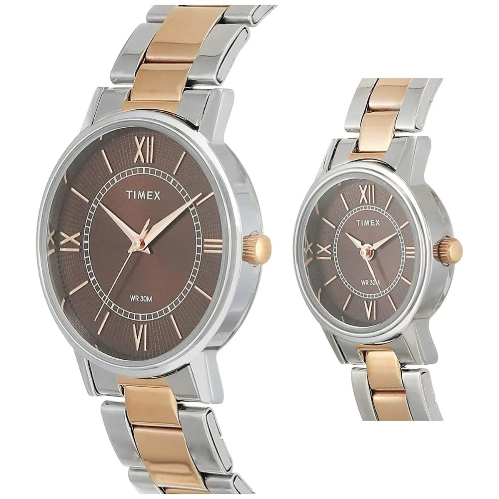 Timex Classics Pairs Brown Dial Round Case 3 Hands Function Watch -TW00PR214 - Image 9